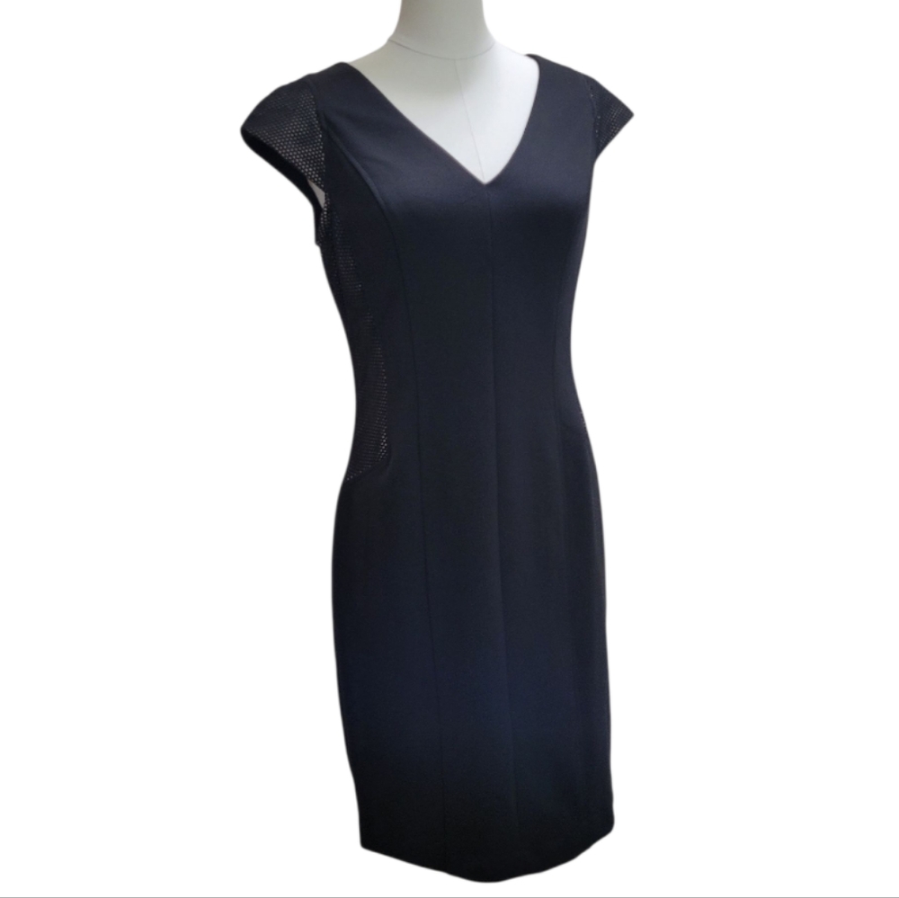 Maggy London Black Sheath Dress with Mesh Inserts